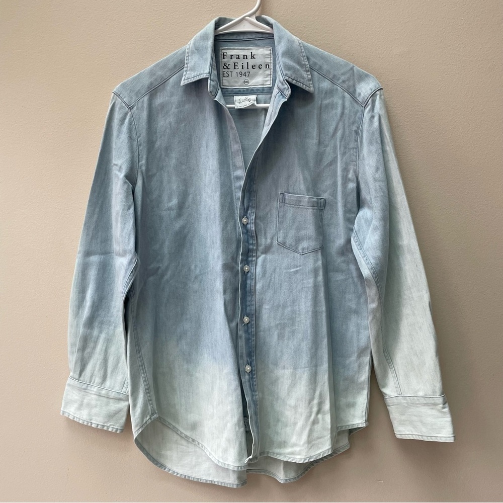 Frank & Eileen Asymmetrical Faded Wash Denim Chambray Button Shirt Size XXS